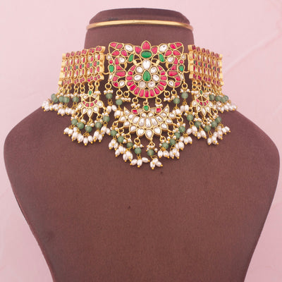Royal Jadau Kundan Choker With Rice Pearls