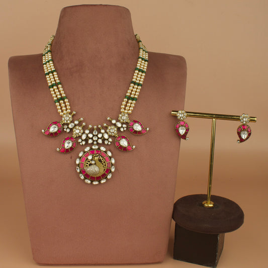 Regal Victorian X Jadau Kundan Polki Beads Necklace Set