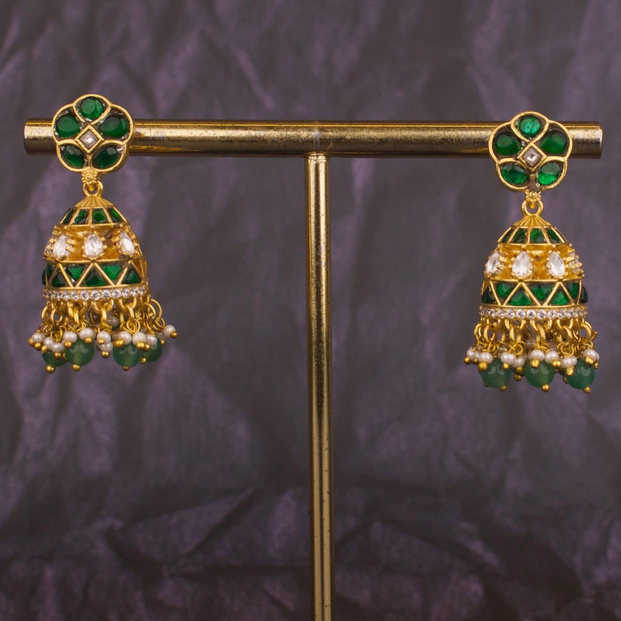 Floral Studded Jadau Kundan Sleek Jhumki Earrings