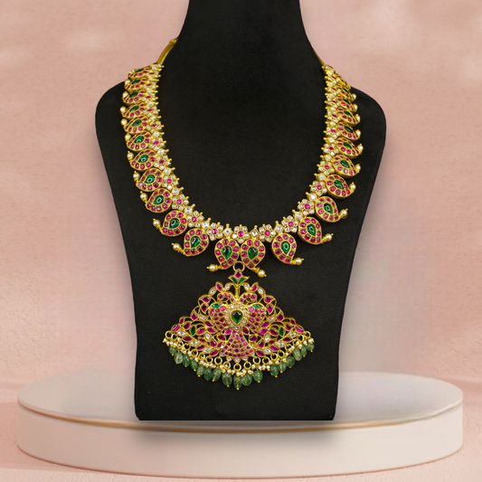 Majestic Mango Jadau Kundan Long Necklace with Gold Plating