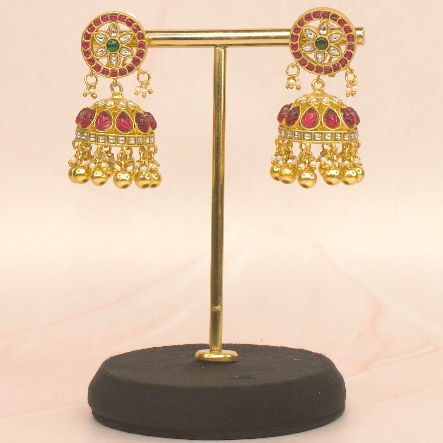 22c Gold Plated Jadau Kundan Jhumka Earrings