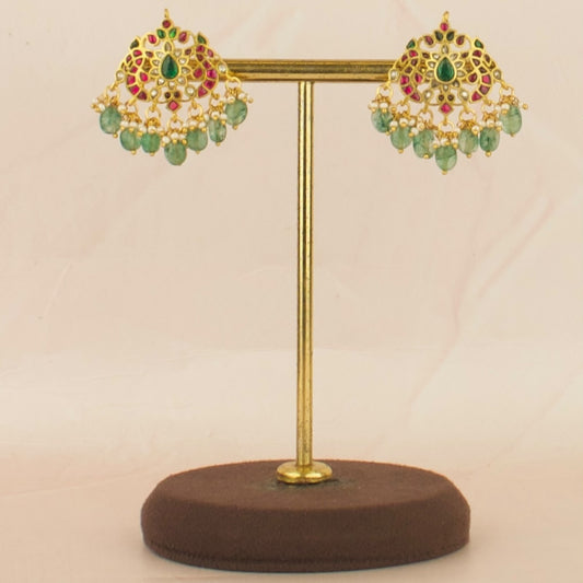 Refined floral Design Jadau Kundan Tops with Green Beads