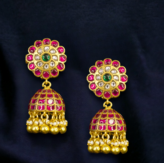 Floral Design Jadau Kundan Jhumka Earrings