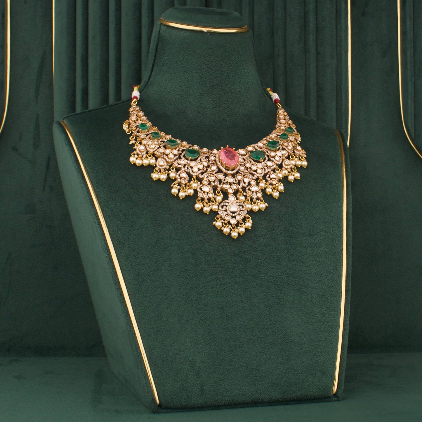 Radiant Victorian Emerald Necklace Set With Pearl Drops And Matching Earrings
