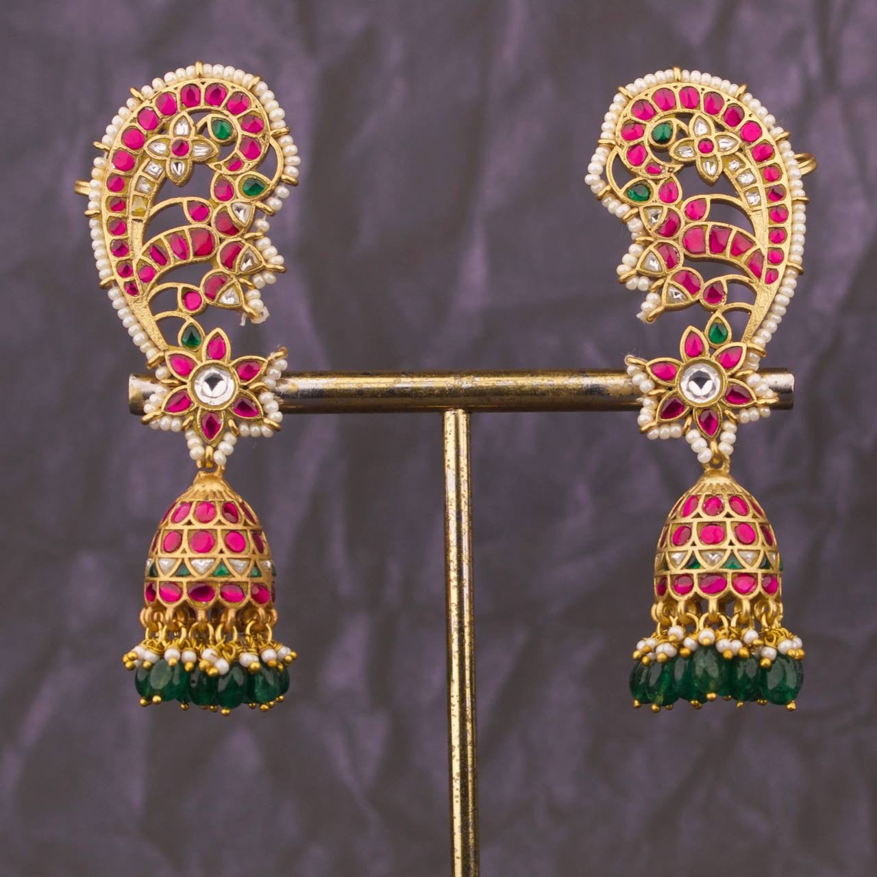 Bridal Jadau kundan Peacock Design Earcuff With Jhumkas