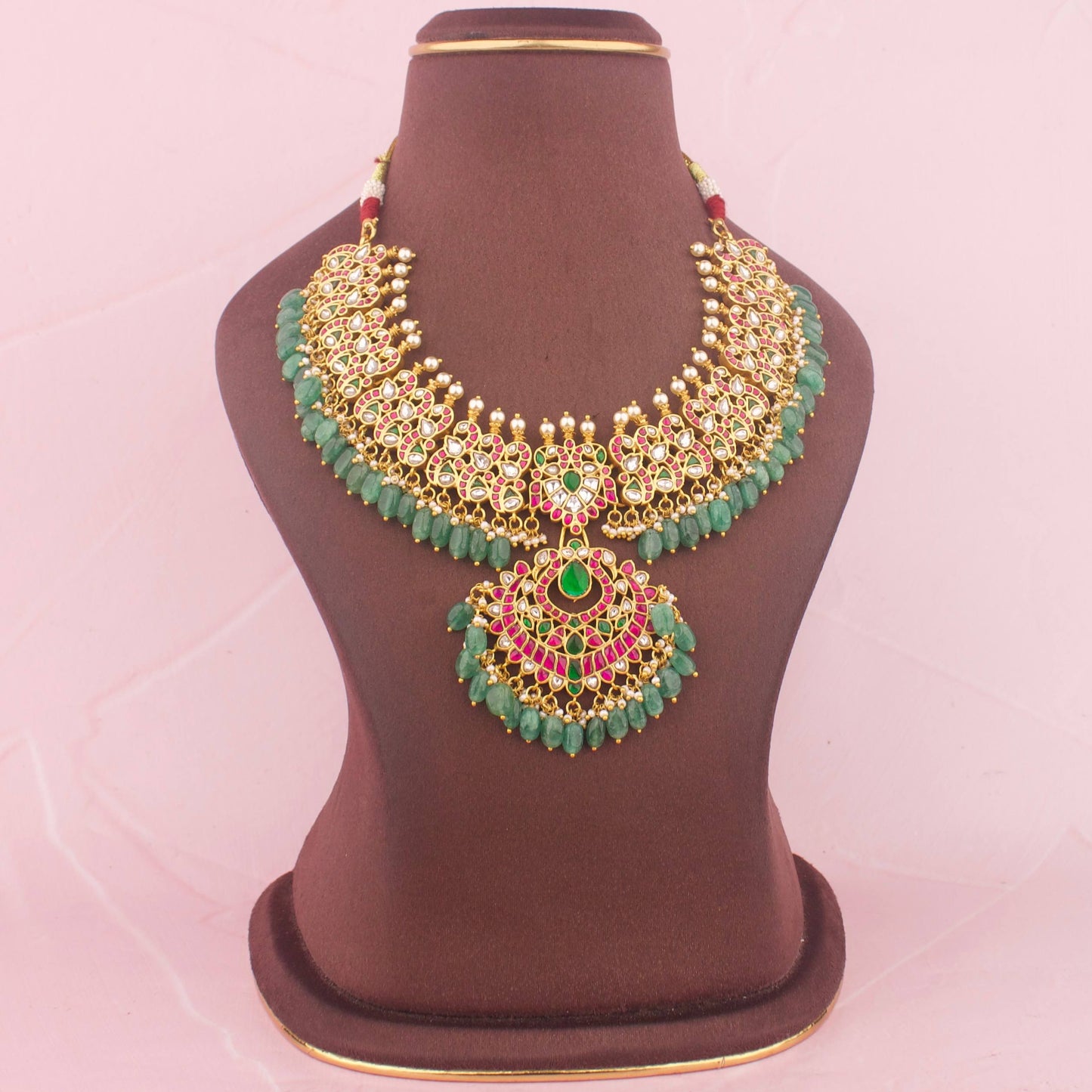 Bridal Jadau Kundan Necklace With Green Hangings