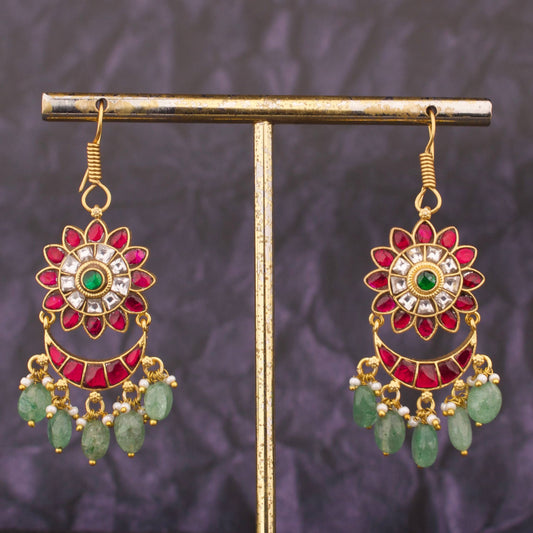 Hanging Style Jadau Kundan Chandbali Earrings