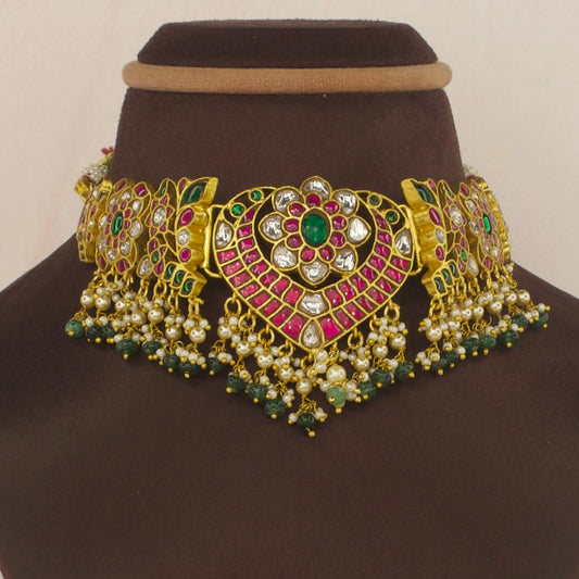 Ensemble Jadau Choker With Pearl String with 22k Gold plating. 