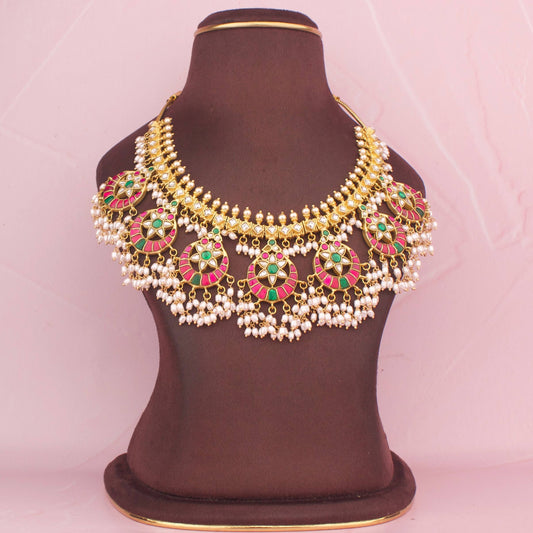 Exquisite Multicolored Jadau Kundan Guttapusalu Necklace