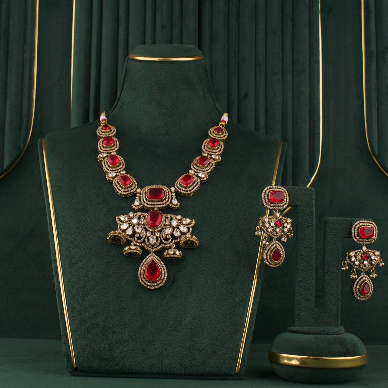 Royal Elegance Polki Victorian Short Necklace with Matching Earrings