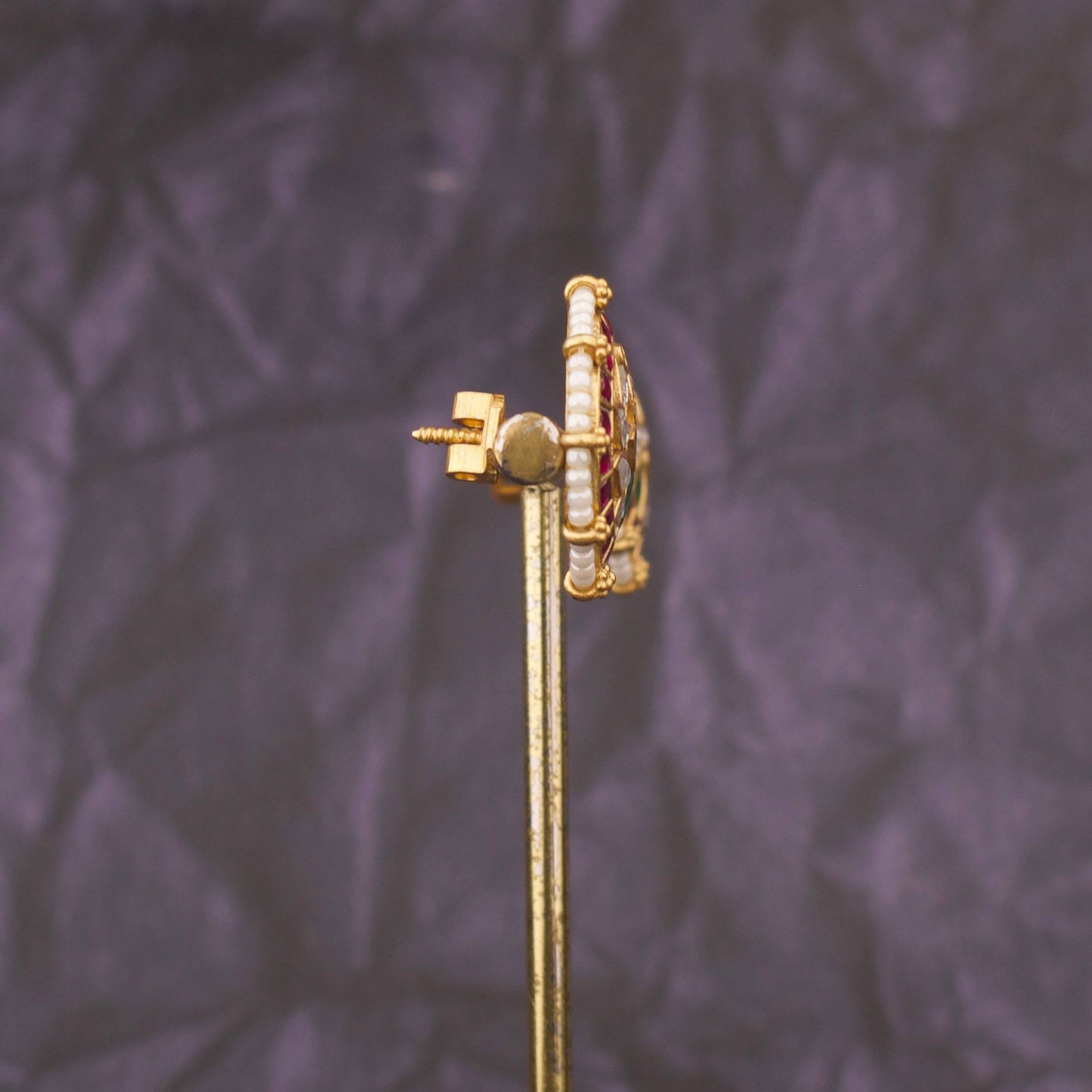 Jadau Kundan Peacock Stud Earrings With Pearl Border