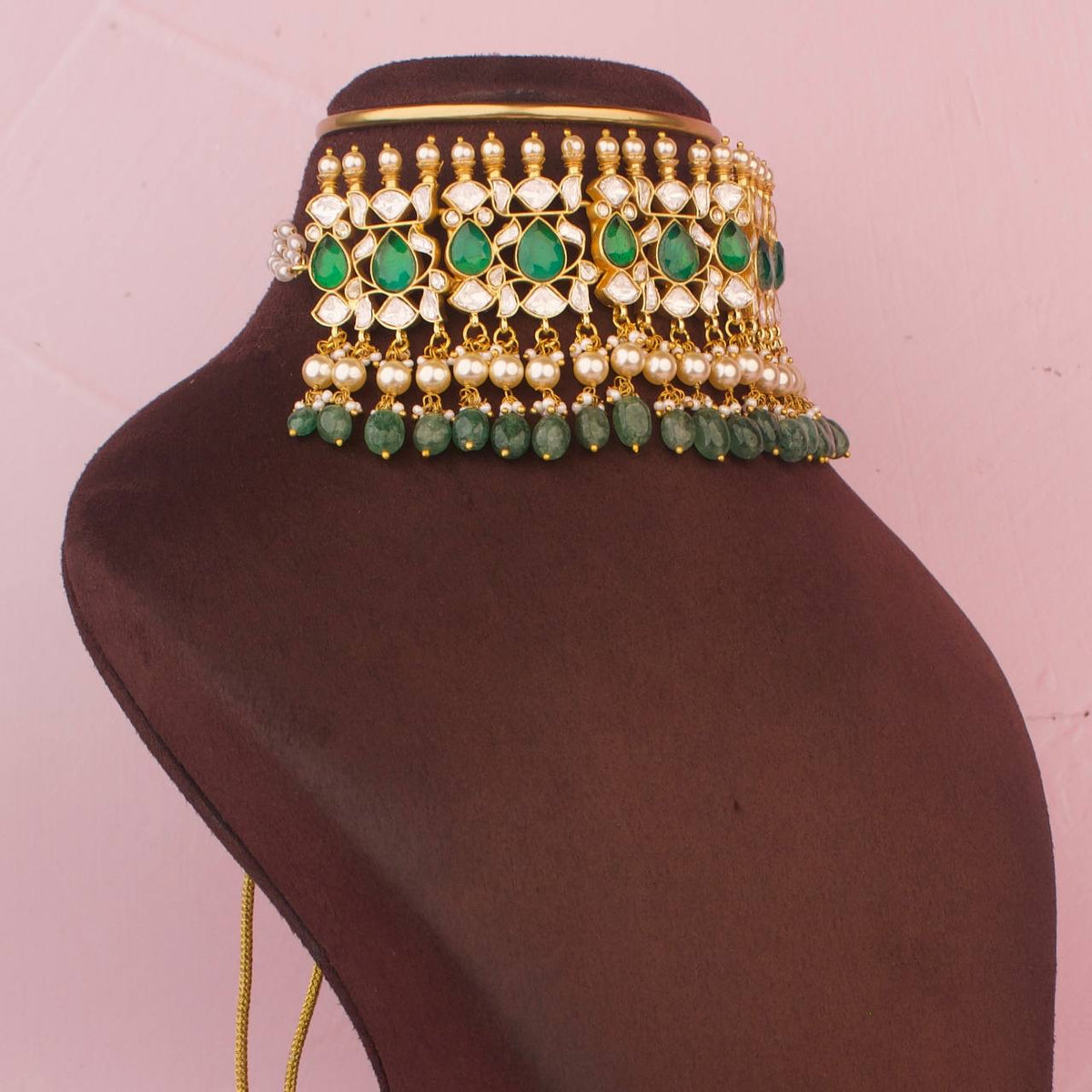 Grand Moissanite Polki Choker With Guttapusalu Hangings - Alternate View 1