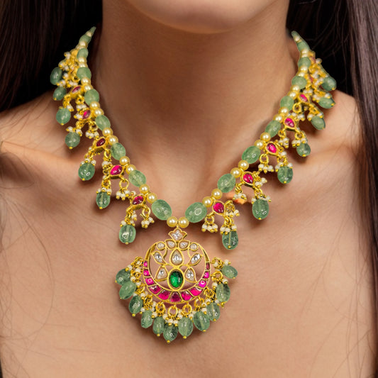 Gorgeous Jadau Beads Necklace with Gold Plating
