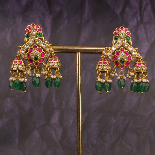 Grand Peacock Design Jadau Kundan Jhumka Earrings