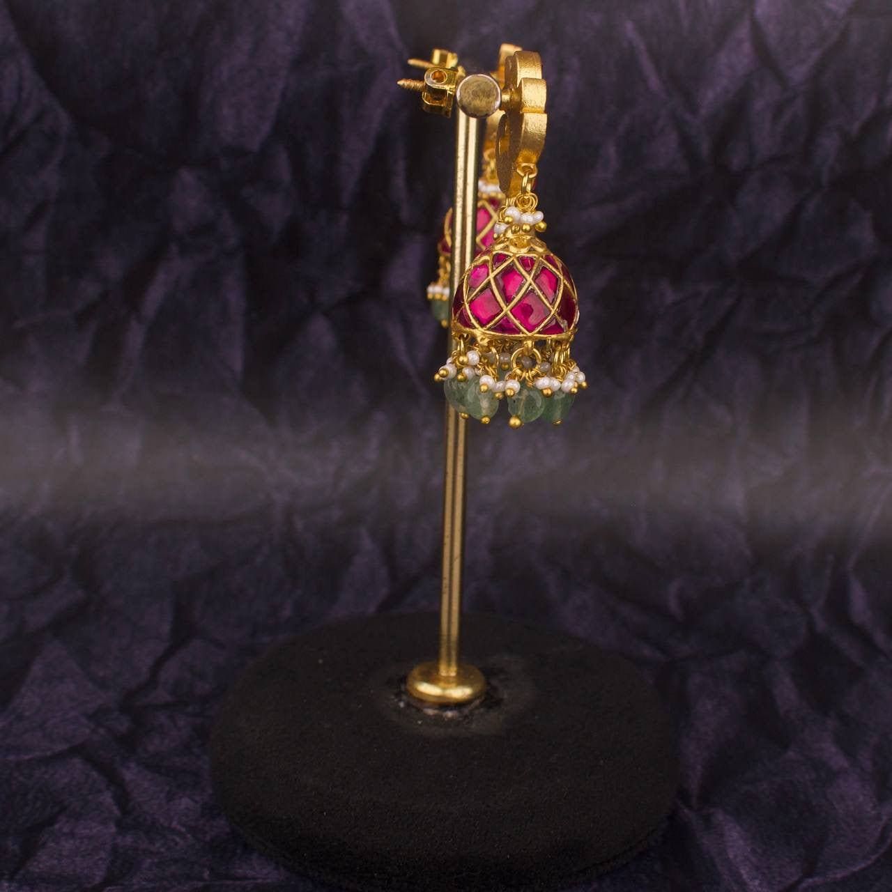 Beautiful Peacock Studded Jadau Kundan Jhumki Earrings