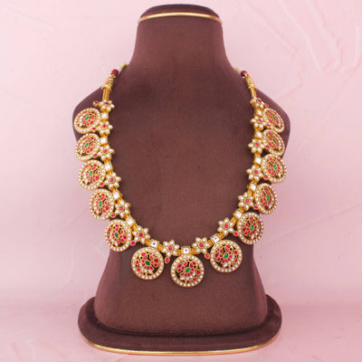 Elegant Jadau Kundan Bottumala Necklace With Floral Design