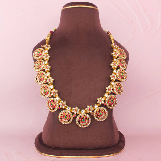 Elegant Jadau Kundan Bottumala Necklace With Floral Design