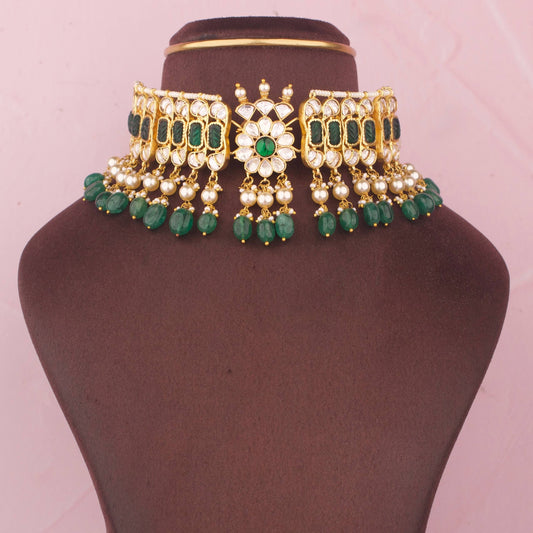 Moissanite Choker With Floral Center And Elegant Pearl Hangings