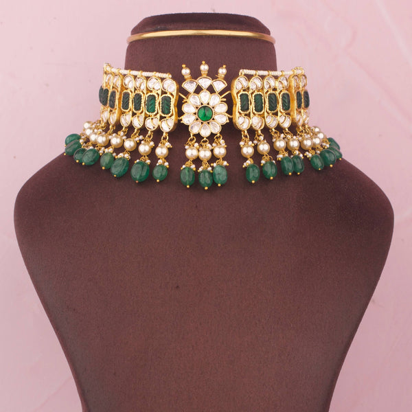 Moissanite Choker With Floral Center And Elegant Pearl Hangings