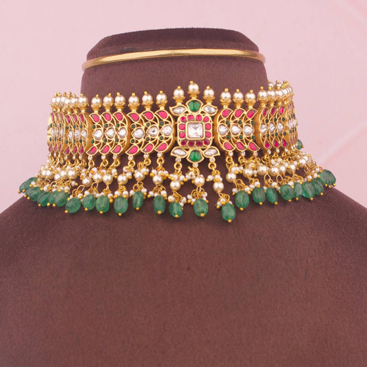 Stylish Jadau Kundan Choker With Pearl Hangings