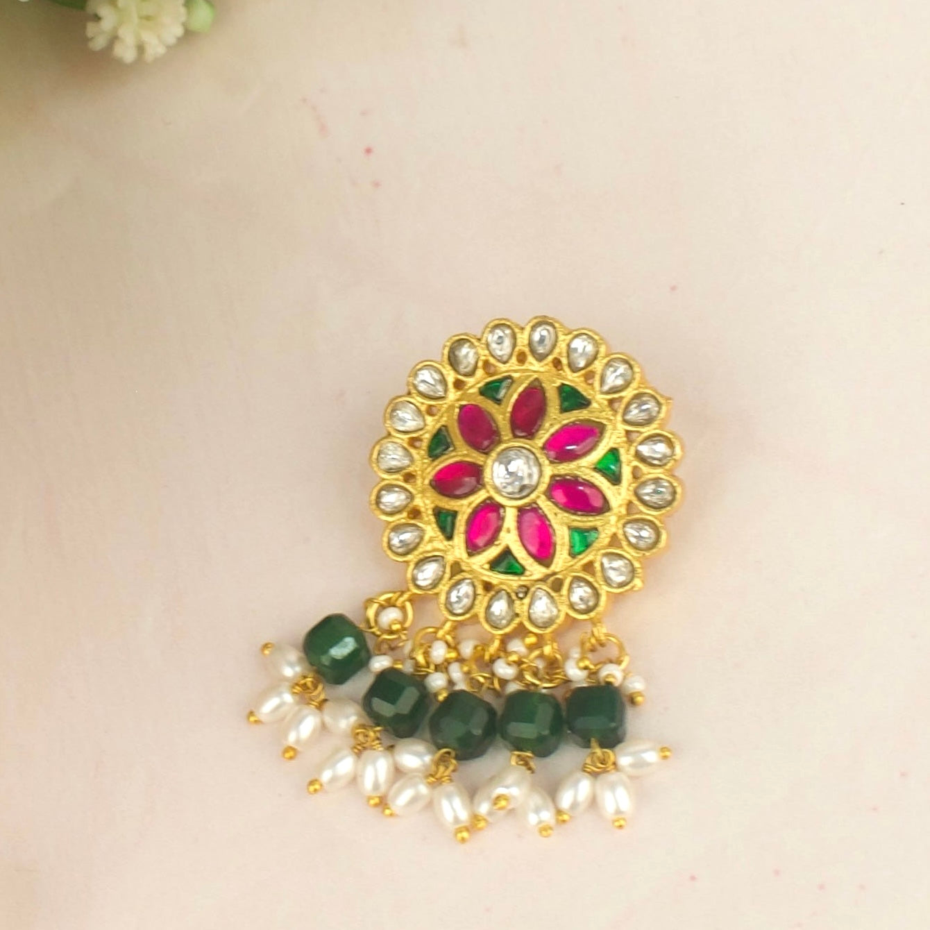 Unique Lavish Floral Design Jadau Kundan Locket with Beads