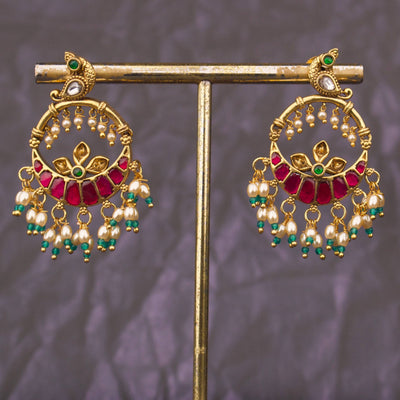 Nakshi Kundan Peacock Studded Chandbali Earrings