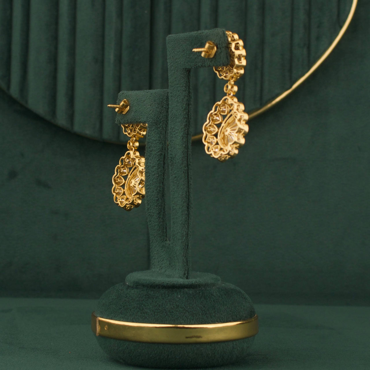 Designer Victorian Floral Design Drop Earrings Close-up Design & Gemstone Detailing - Dulhan Jewels