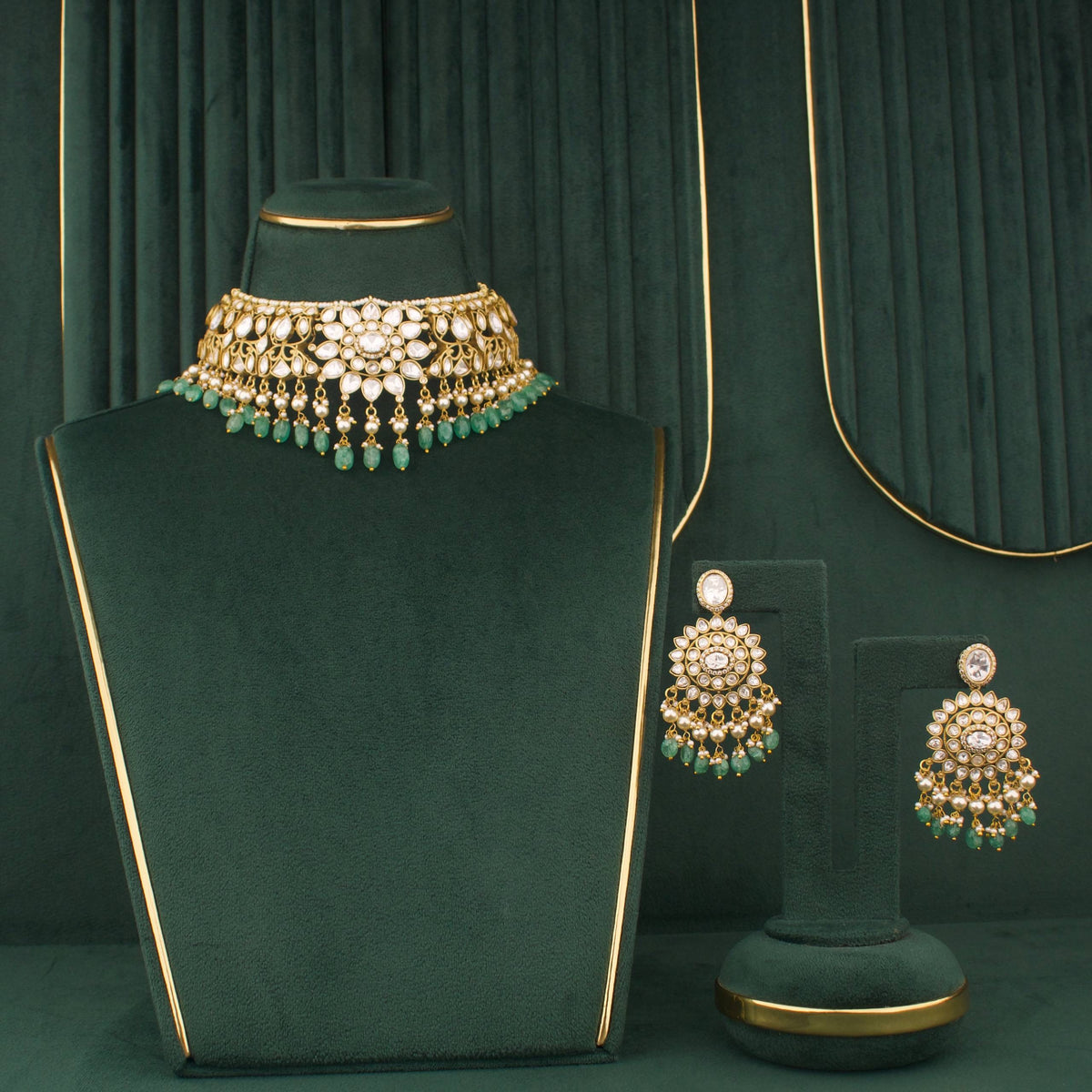 Victorian Polki Choker Set With Matching Earrings
