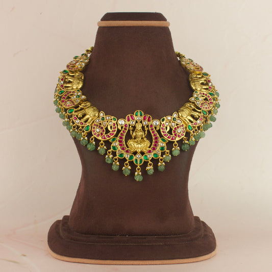 Divine Lakshmi Jadau Kundan Necklace with Intricate Temple Motifs