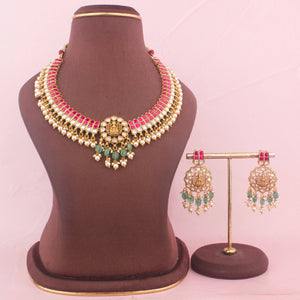 Sleek Jadau Kundan Necklace With Earrings