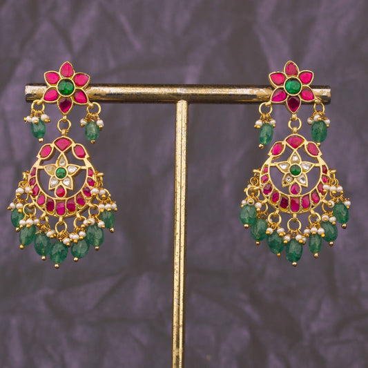 Floral Studded Jadau Kundan Hanging Earring