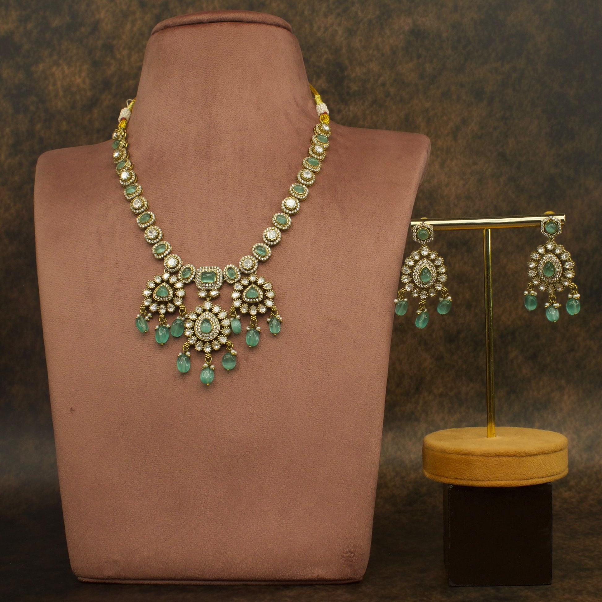 Victorian Polki Elegance Short Necklace Set with high quality Victorian finish