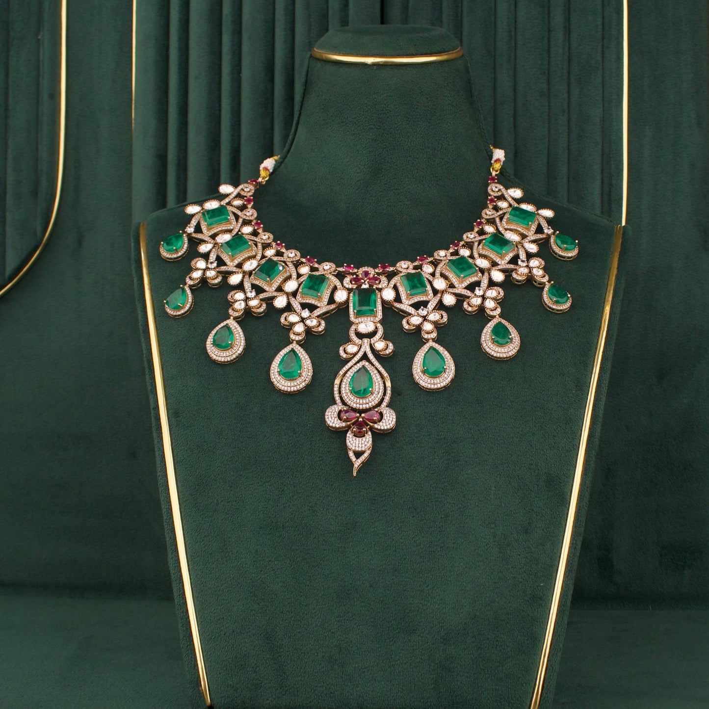 Royal Moissanite Polki Necklace Set In Victorian Finish