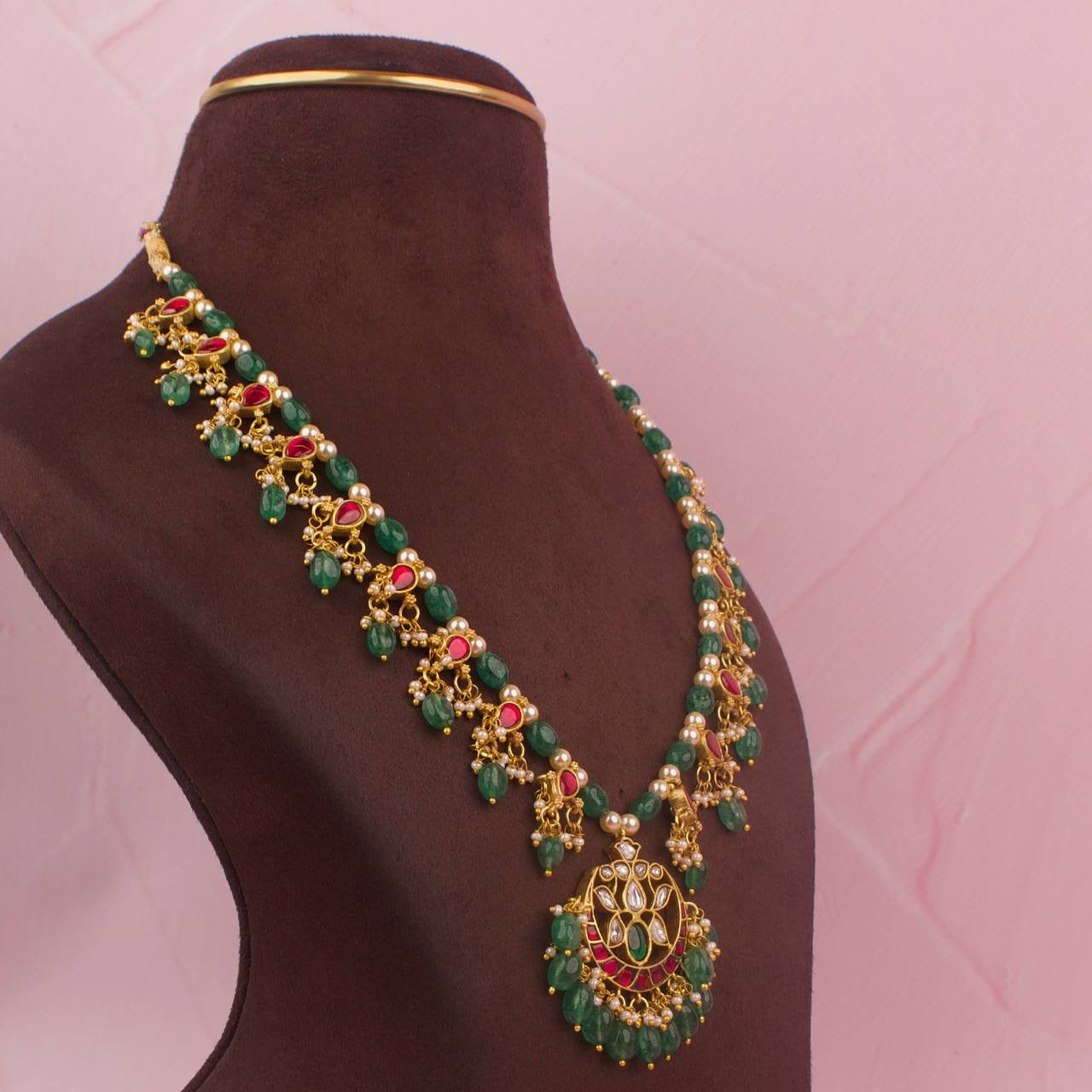 Elegant Jadau Kundan Beads Chain Necklace