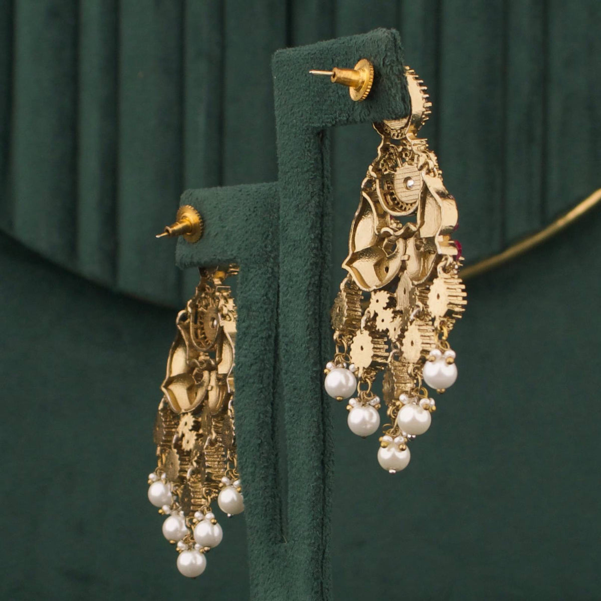 Captivating Polki Mehandi Victorian Chand Bali Earings With Swarovski Pearl