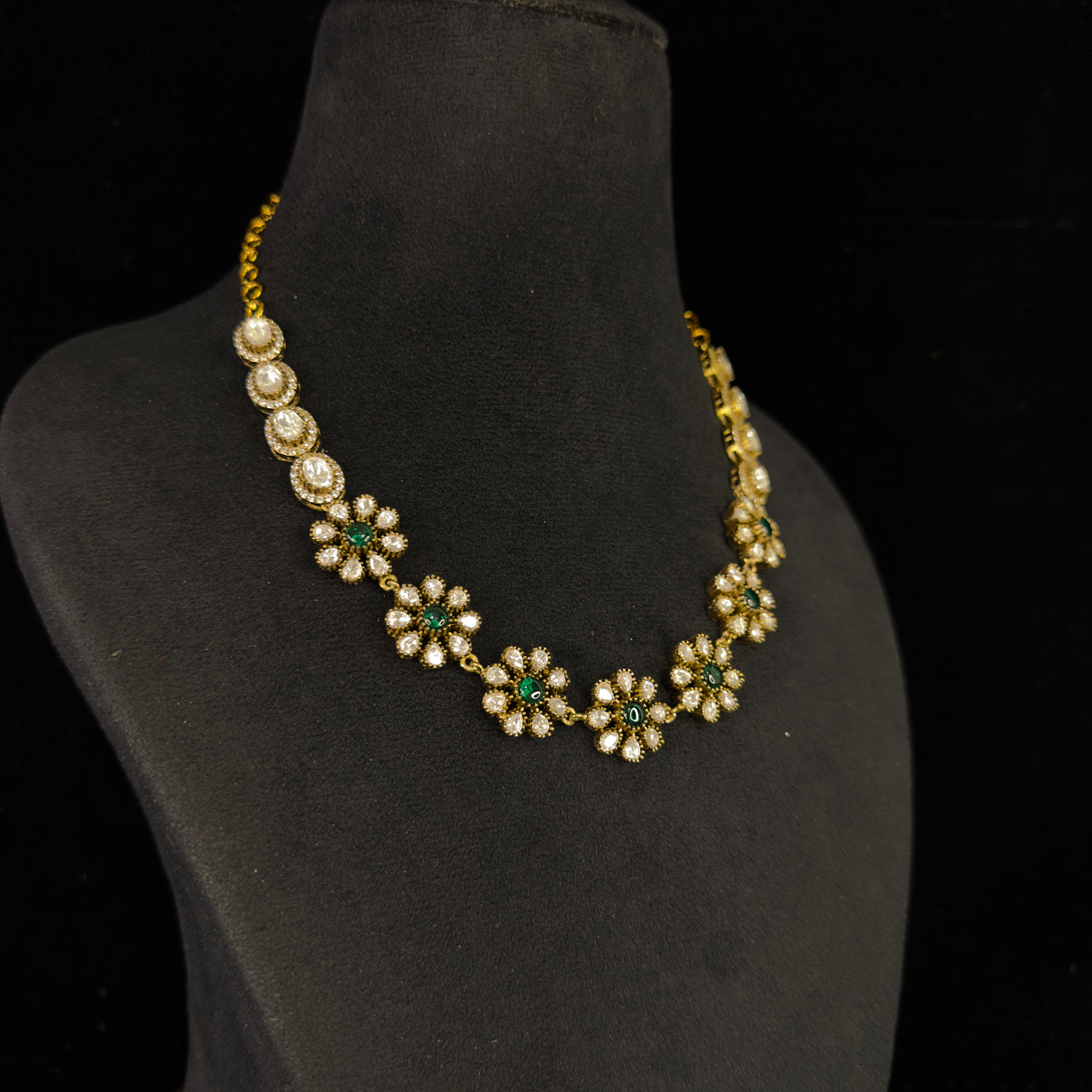 Floral Victorian Moissanite Necklace with Jhumkas