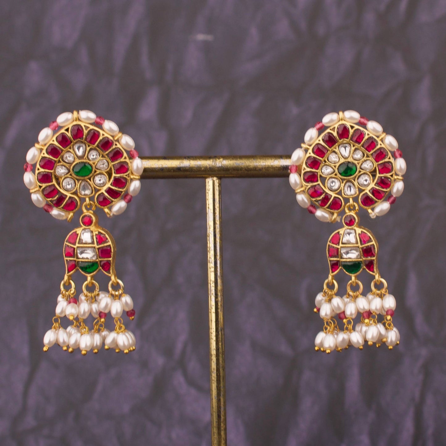 Jadau Kundan Pearl Bordering Hanging Earrings