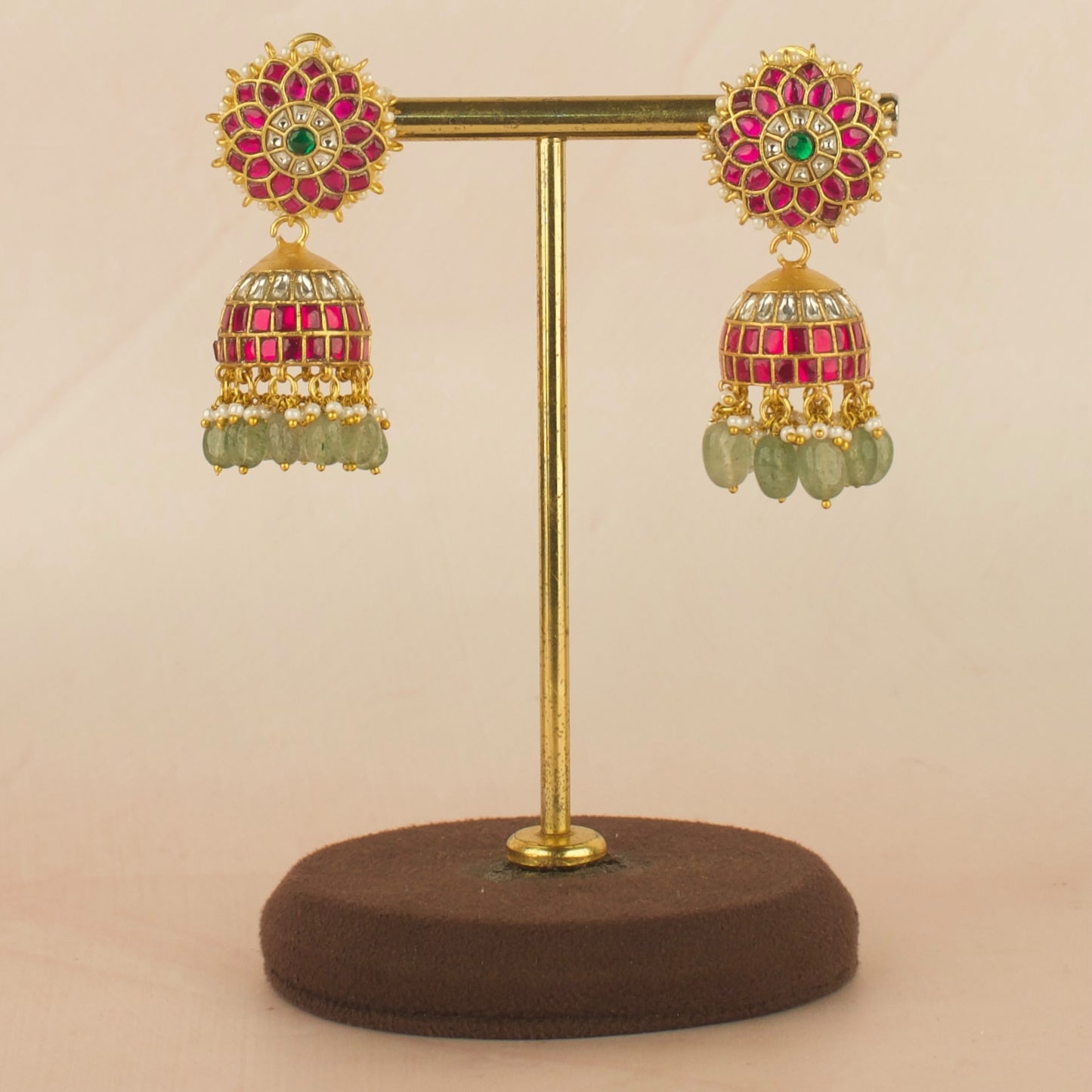 Floral Design Studded Jadau Kundan Jhumki Earrings for Elegance