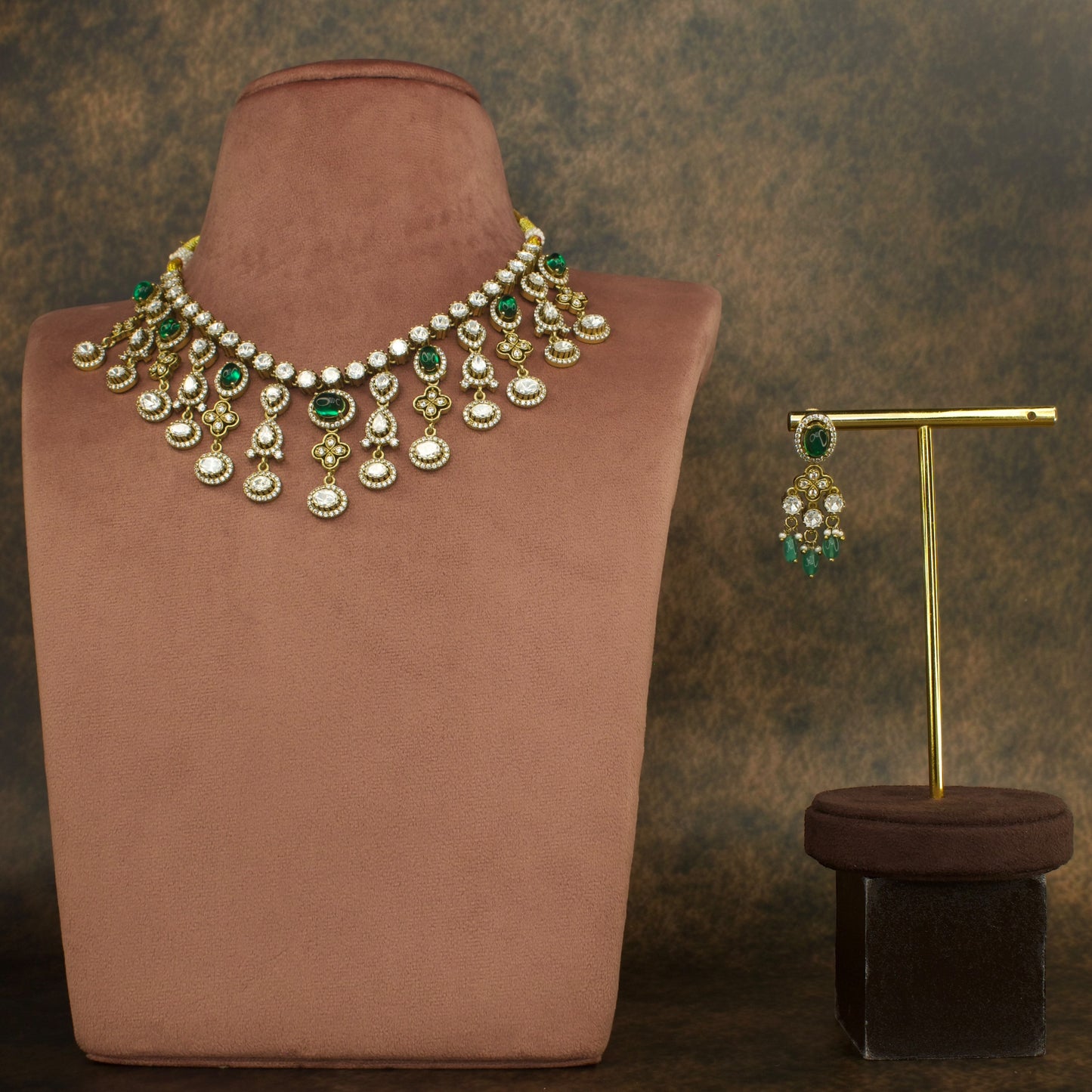 Elegant Victorian Polki Necklace Set with Intricate Design with high quality victorian finish