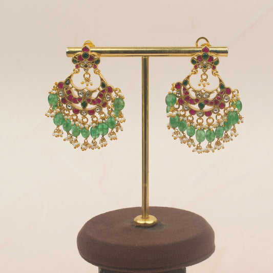 Multi Stone Jadau Kundan Chandbali Earrings