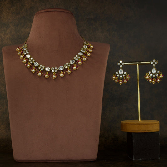 Minimalistic Short Victorian Polki Necklace set with High Quality Victorian finish. This product belongs to Victorian jewellery category