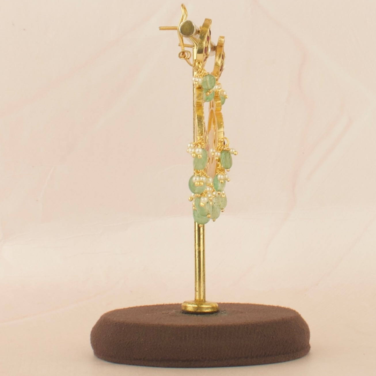 Mango Design Studded Jadau Kundan Chandbali with Green Beads