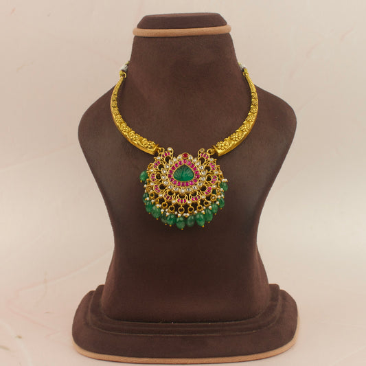 Regal Lotus Kanti Necklace with Jadau Kundan Pendant