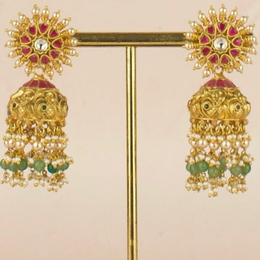 Nakshi x Jadau Kundan Jhumki with Green Beads