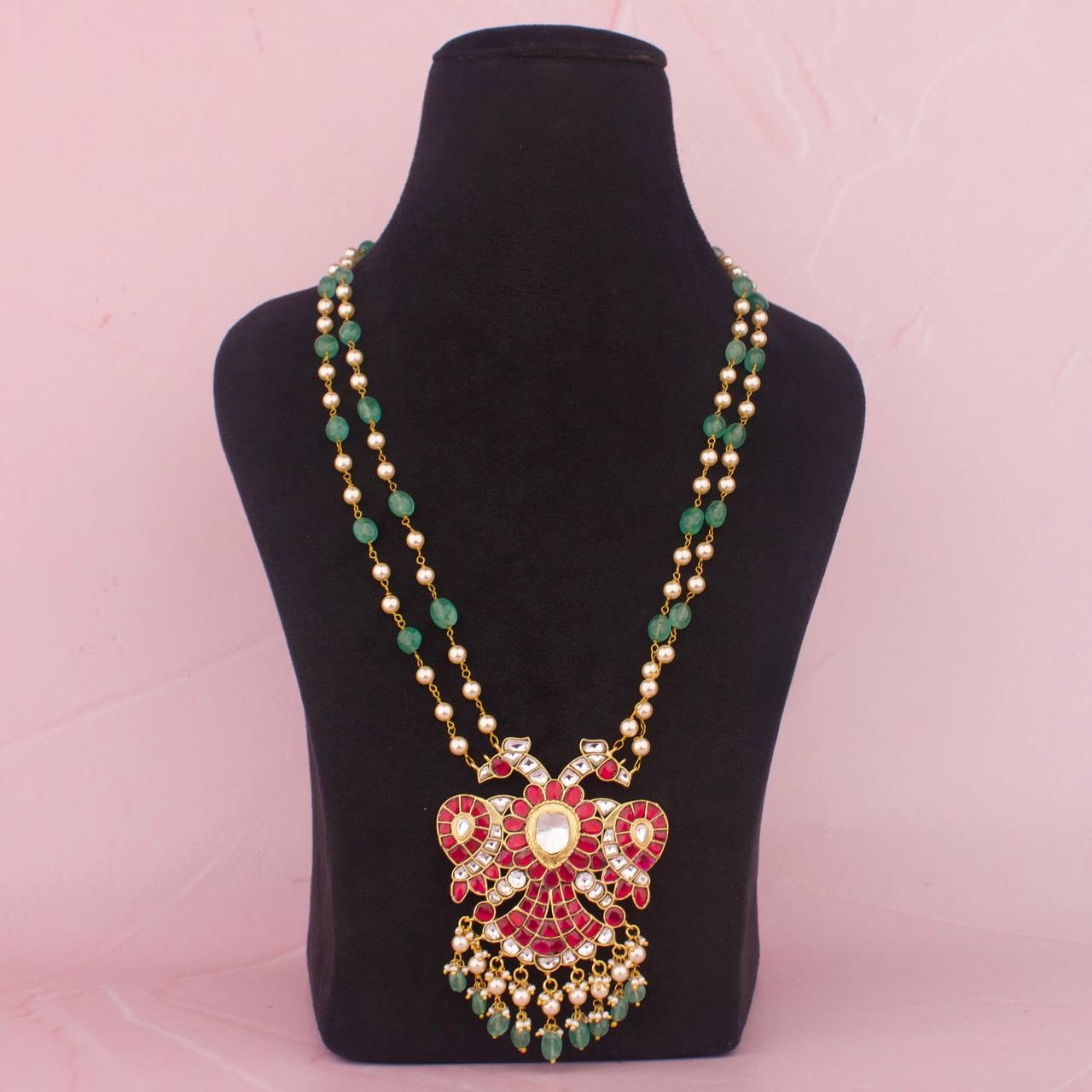 Traditional Gandaberunda Jadau Kundan Reversible Beads Mala
