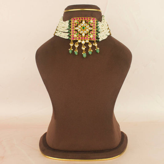 Bridal Gold Inspired Jadau Kundan Pearl Choker