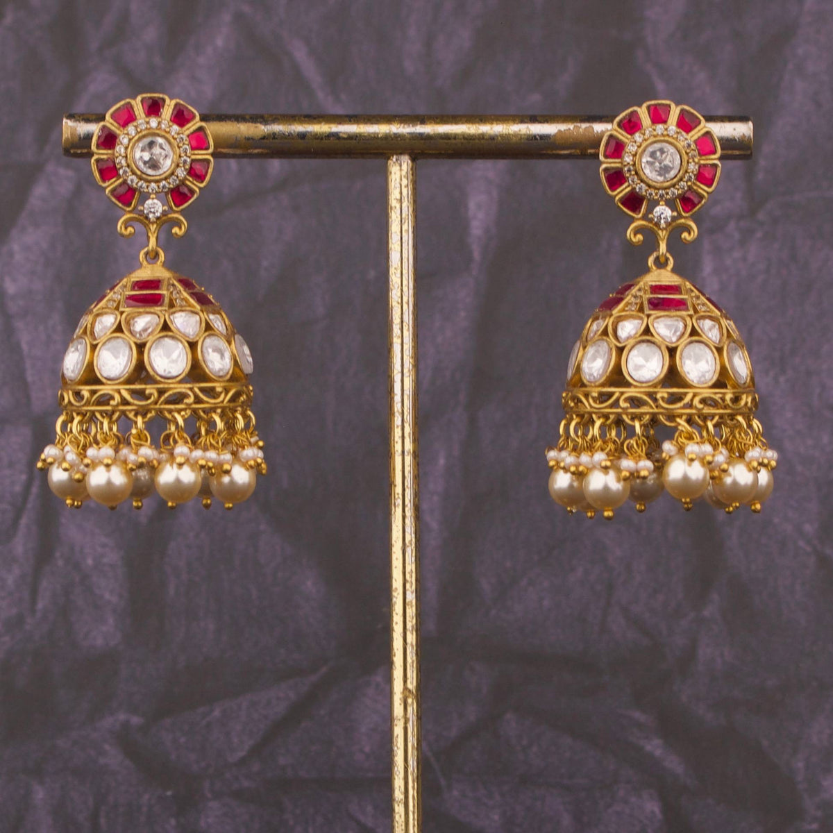 Refined Fusion Polki x Jadau Kundan Jhumki Earrings - Handcrafted Indian Bridal Jewelry by Dulhan Jewels