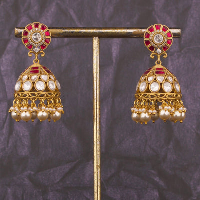 Refined Fusion Polki x Jadau Kundan Jhumki Earrings - Handcrafted Indian Bridal Jewelry by Dulhan Jewels