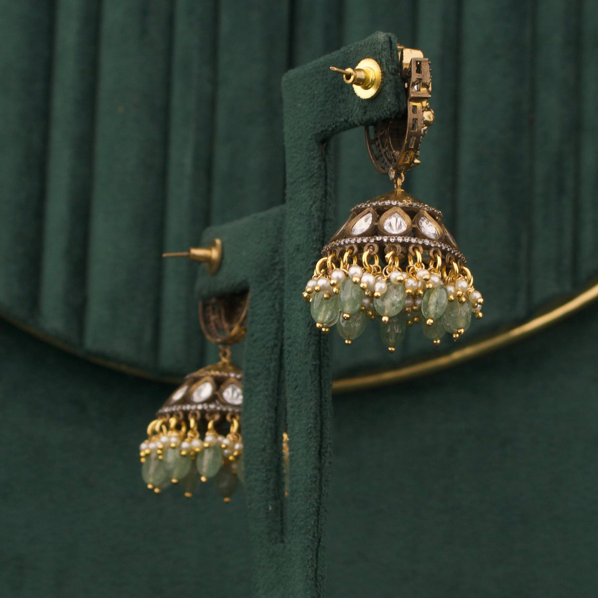 Traditional Victorian Temple Jhumka with Russian beads