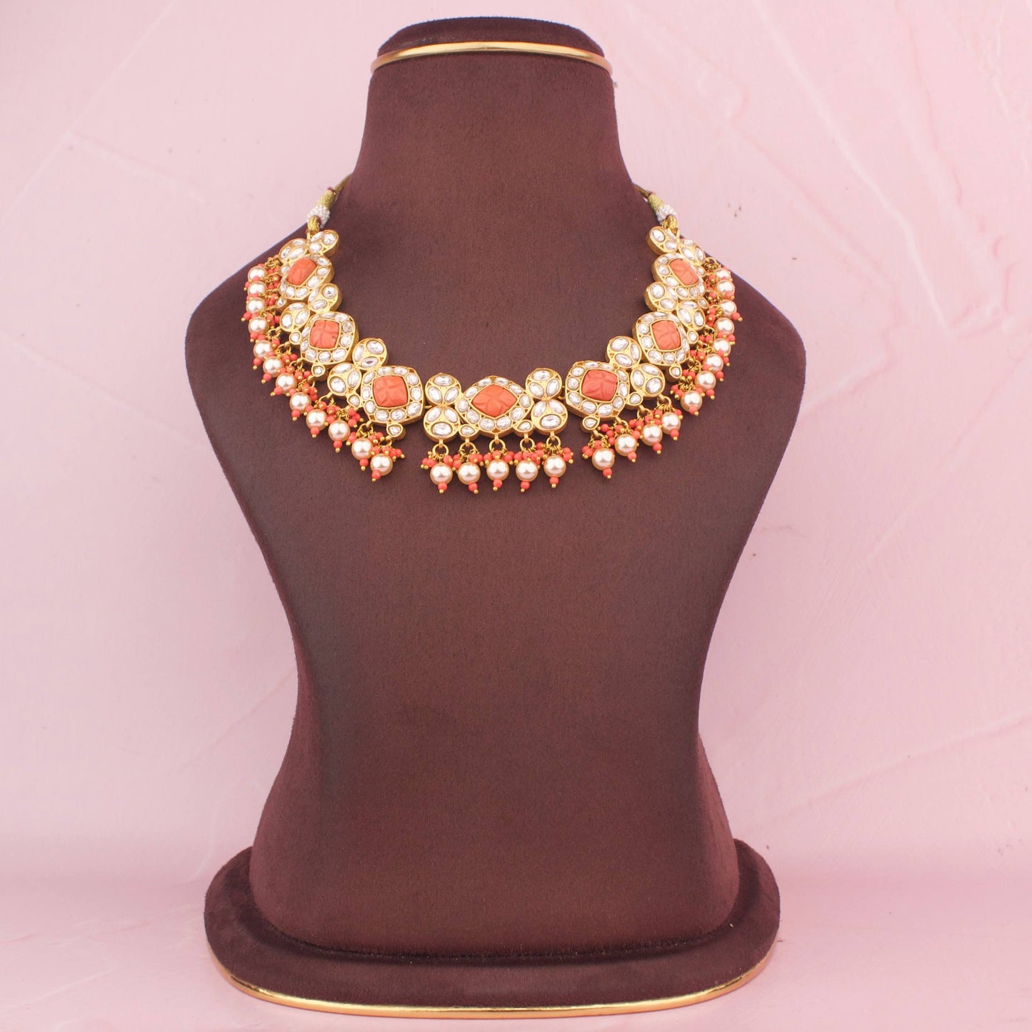 Luxurious Jadau Kundan Necklace Set with Coral Accents